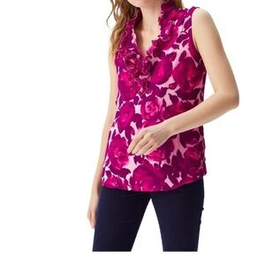ANNE TAYLOR LOFT - Fairycore Floral Ruffle Silk Sleeveless Blouse XS